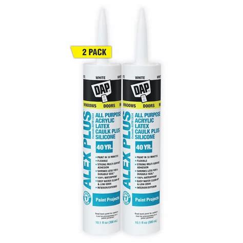 DAP Alex Plus 10 1 Oz White Acrylic Latex Caulk Plus Silicone 2 Pack