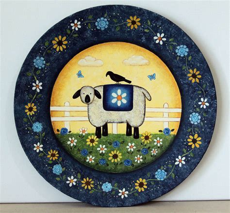 Spring Folk Art Hand Painted Wooden Plate Primitive Farmhouse Etsy