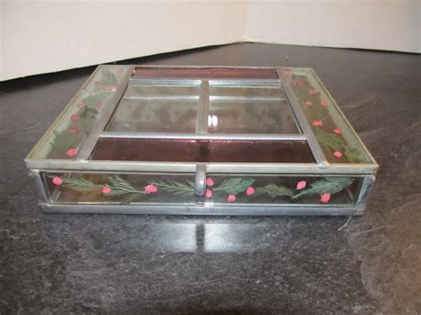 Vintage Leaded Lead Stained Glass Jewelry Box Pressed Dried Flowers Photo Frame By