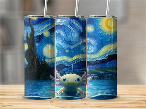 Axolotl Starry Night Tumbler PNG Wrap Van Gogh Art Straight Tumbler