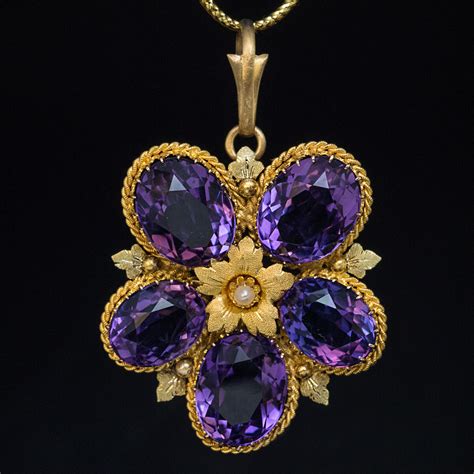 Antique Victorian Amethyst Gold Pansy Pendant Ref 367854 Antique