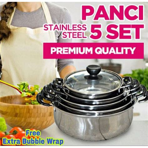 Jual Panci Set TUTUP KACA Isi 5 Set Panci Stainless Serbaguna Panci