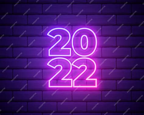 Premium Vector 2022 Neon Signboard Happy New Year Realistic Pink Neon Numbers On Dark Brick