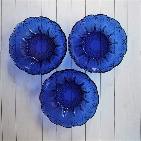 Vintage Avon ROYAL SAPPHIRE Cobalt Blue Glass 6 Round Bowls Set Of 3