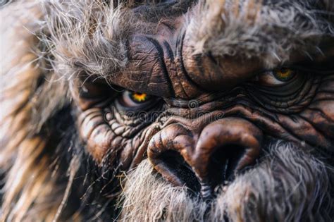 Close Up Of A Monkeys Face With Yellow Eyes Stock Image Image Of