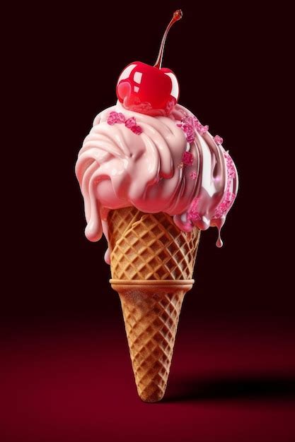 Premium Ai Image A Red And White Ice Cream Cone With A Cherry On Top