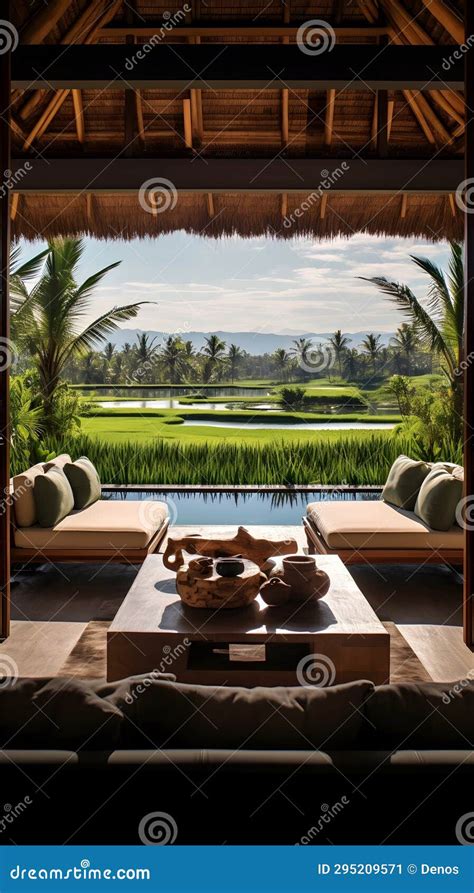 Living Room In The Luxurious Balinese Villa With A Natural View Stock