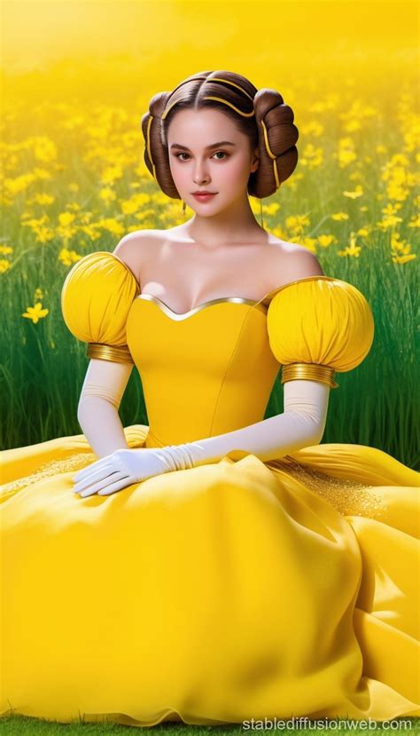 Padme Amidala In Yellow Gown On Meadow Stable Diffusion Online