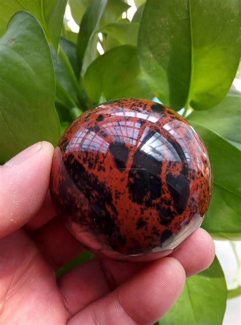 Obsidian Ball Mahogany Red Black Stone Crystal Healing Stress 2"(54mm)-in Stones from Home ...