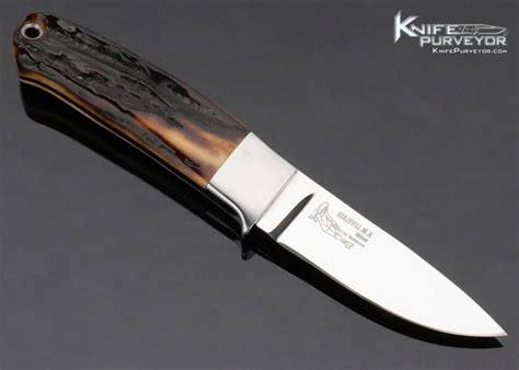 Bob Loveless Custom Knife Double Nude Logo Riverside Amber Stag Scandic With Extended Bolster