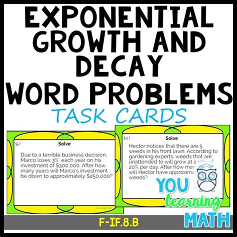 Exponential Growth And Decay Task Cards 16 Word Problems Amped Up