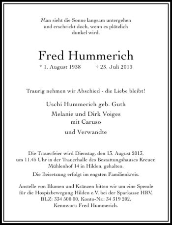 Alle Traueranzeigen F R Fred Hummerich Trauer Rp Online De