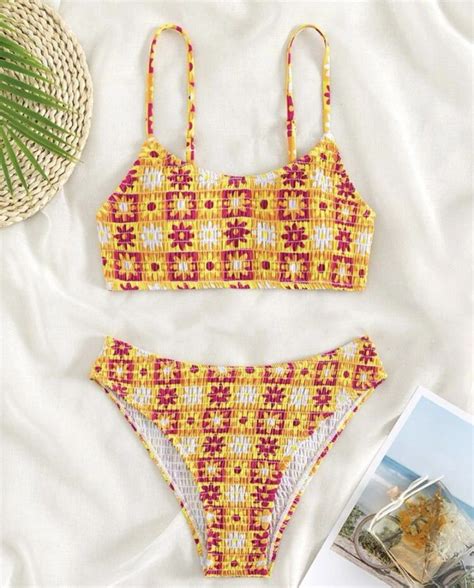 Floral Yellow Bikini Swimsuit On Carousell