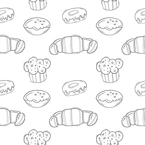 Premium Vector Bakery Black Doodle Outline Seamless Pattern With