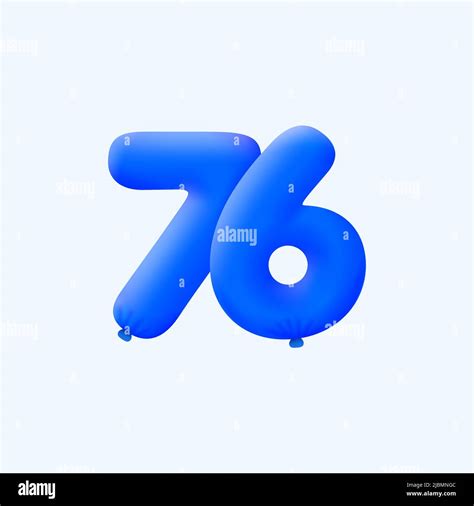 Blue 3d Number 76 Balloon Realistic 3d Helium Blue Balloons Vector