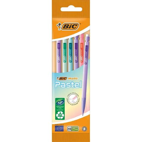 BIC Sachet 5 Porte Mines Bic MATIC Corps Pastel 0 7 HB Crayon