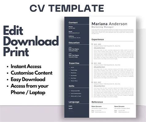 cv template ireland resume template curriculum vitae etsy ireland