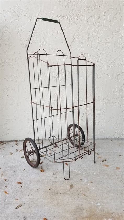 Vintage French Market Basket On Wheels Etsy