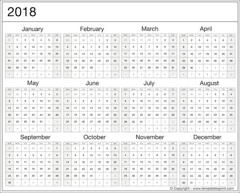 2018 Yearly Calendar Template Word With Holidays Templates Resume