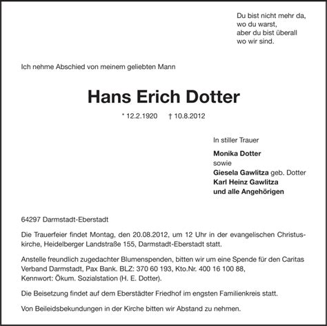 Traueranzeigen Von Hans Erich Dotter Vrm Trauer De