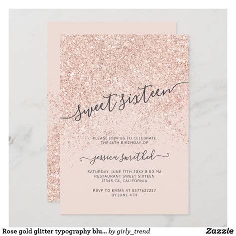 Pink And Gold Glitter Sweet Sixteen Party Card