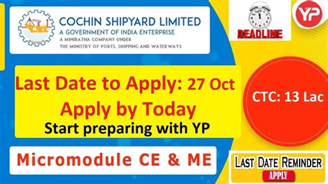 Last Date Reminder For Cochin Shipyard Limited Executive Trainee