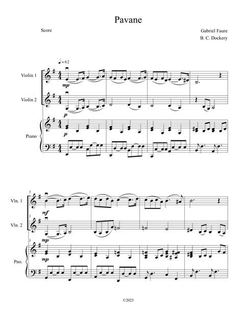 Pavane Violin Duet With Piano Accompaniment Arr B C Dockery