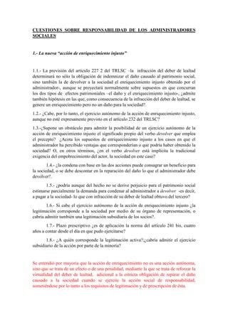 Conclusiones Cuestiones Sobre Derecho De Sociedades Pdf