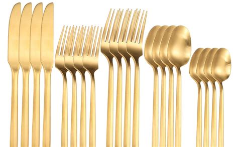 Amazon.com | Zerophilo Matte Silverware Set Gold Flatware Set with Hexagon Handle 20 Pieces 18/0 ...