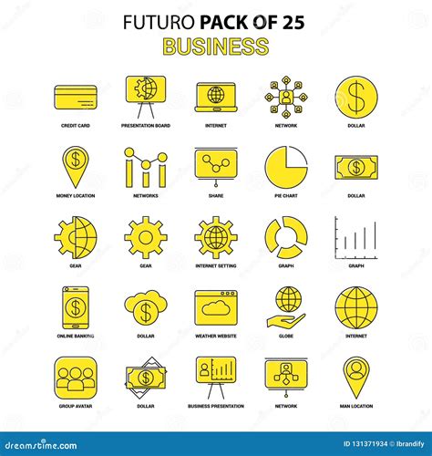 Business Icon Set Yellow Futuro Latest Design Icon Pack Stock Vector