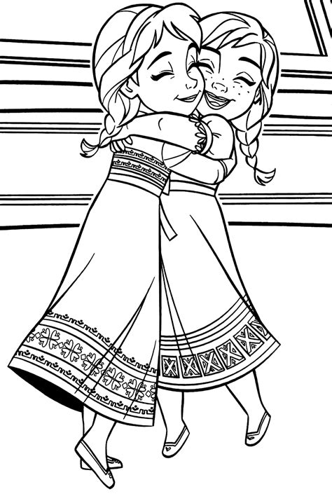 Elsa And Anna On Sisters Day Coloring Page Free Printable Coloring Pages