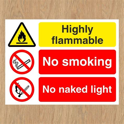 Highly Flammable No Smoking No Naked Light Sign 200mm X 150mm Self