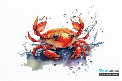 Watercolor Cute Baby Red Crab Clipart Graphic By Regulrcrative