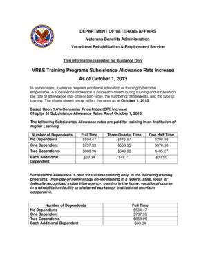 Fillable Online Benefits Va Subsistence Allowance Rates Veterans