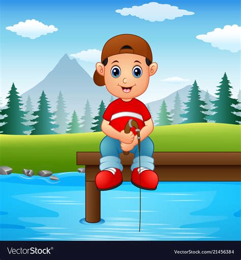 Little Boy Fishing Royalty Free Vector Image Vectorstock