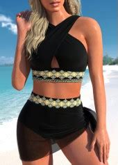 Rotita Mesh Red Tribal Print High Waisted Bikini Set Rotita Usd