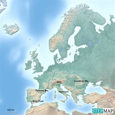 StepMap - Mountains of Europe - Landkarte für Europe