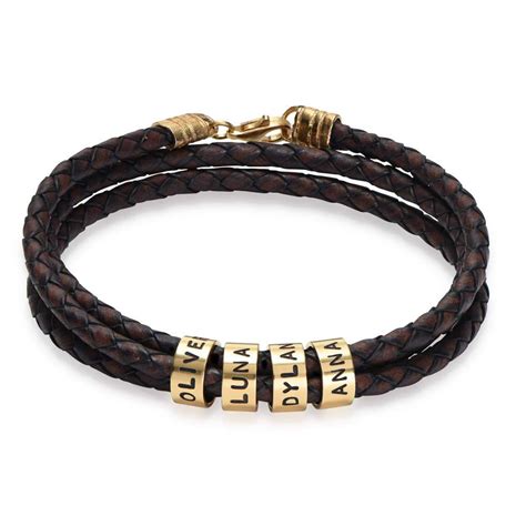 Navigator Braided Brown Leather Bracelet For Men With Custom Beads In