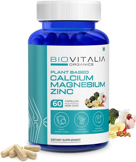 Biovitalia Plant Based Calcium Magnesium Zinc Capsules With Vitamin D3 K2 And B12