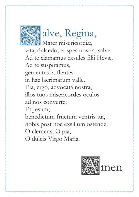 Salve Regina Hail Holy Queen Latin Catholic Prayer Card Printable A