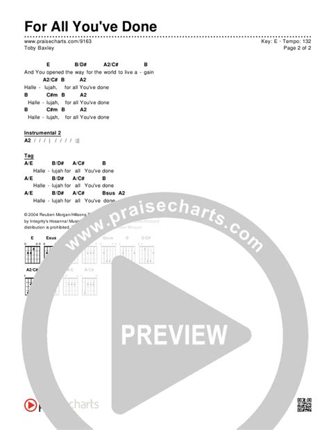 For All You've Done Chords () - PraiseCharts