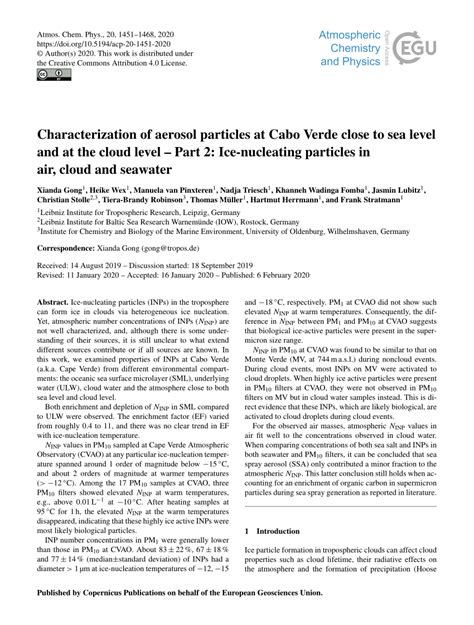 Pdf Characterization Of Aerosol Particles At Cabo Verde Close To Sea