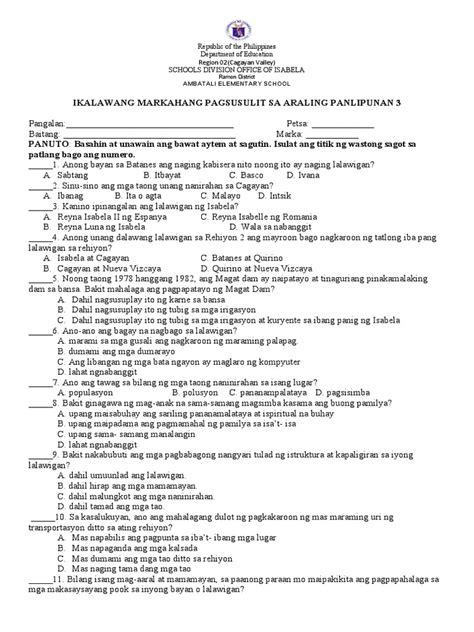 Periodical Test Araling Panlipunan 3 Q2 Pdf