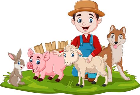 granjero con animales de granja en la hierba 5152138 Vector en Vecteezy