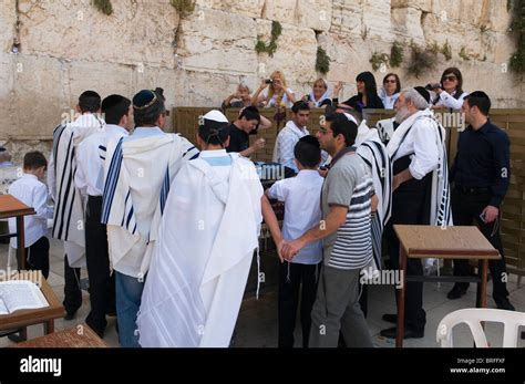 Celebrating A Bar Mitzvah At The Western Wall In Jerusalem Stock Photo