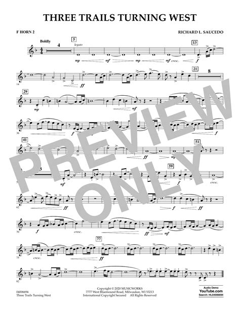 Three Trails Turning West F Horn Sheet Music Richard L Saucedo