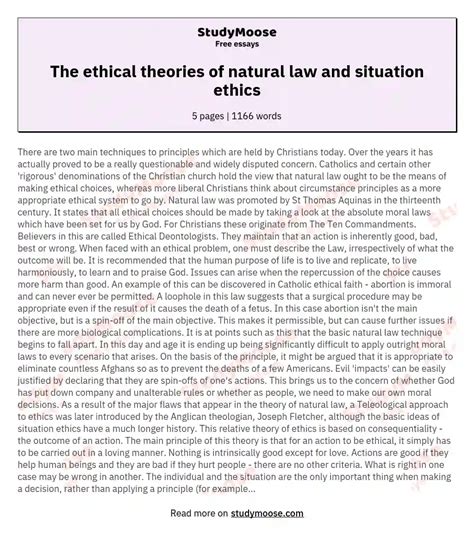 The Ethical Theories Of Natural Law And Situation Ethics Free Essay Example