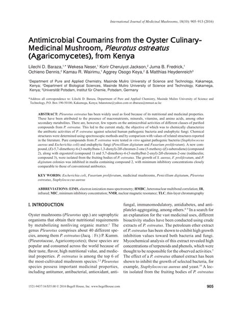 Pdf Antimicrobial Coumarins From The Oyster Culinary Medicinal