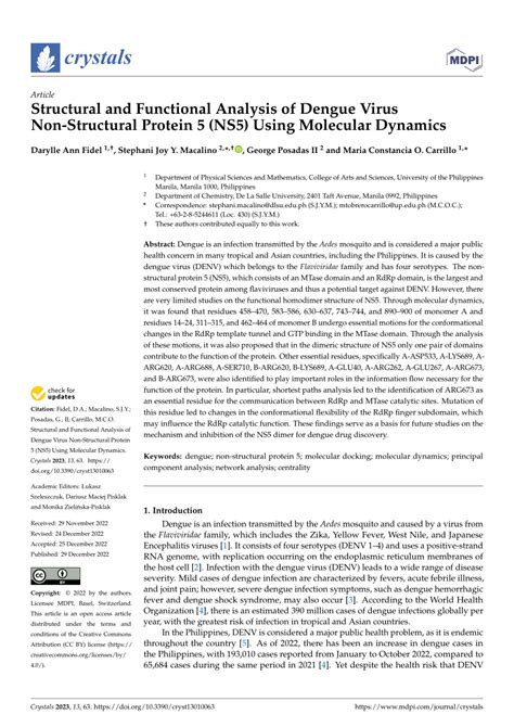 PDF Structural And Functional Analysis Of Dengue Virus Non Structural