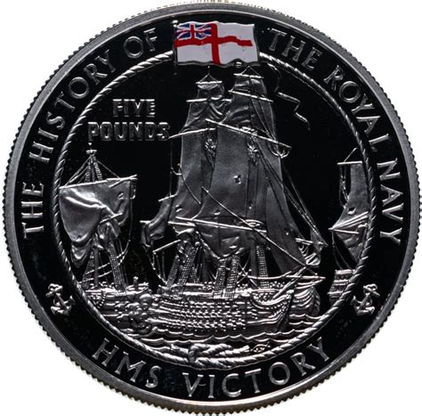 Монета джерси 5 фунтов 2004 "История Королевского флота - HMS Victory ...